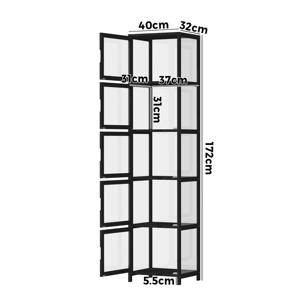 Oikiture Display Cabinet 5-Tier Slim Storage Shelves Black-Display Shelf-PEROZ Accessories