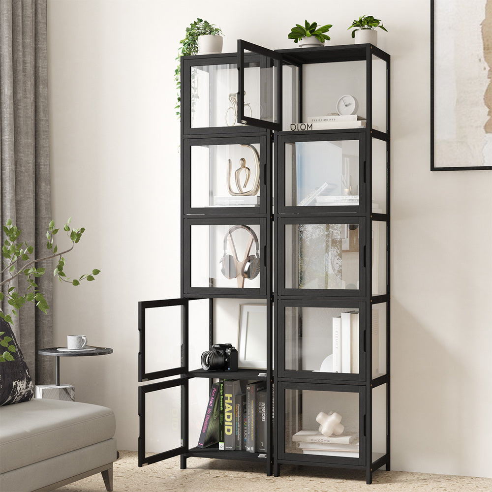 Oikiture Display Cabinet 5-Tier Slim Storage Shelves Black-Display Shelf-PEROZ Accessories