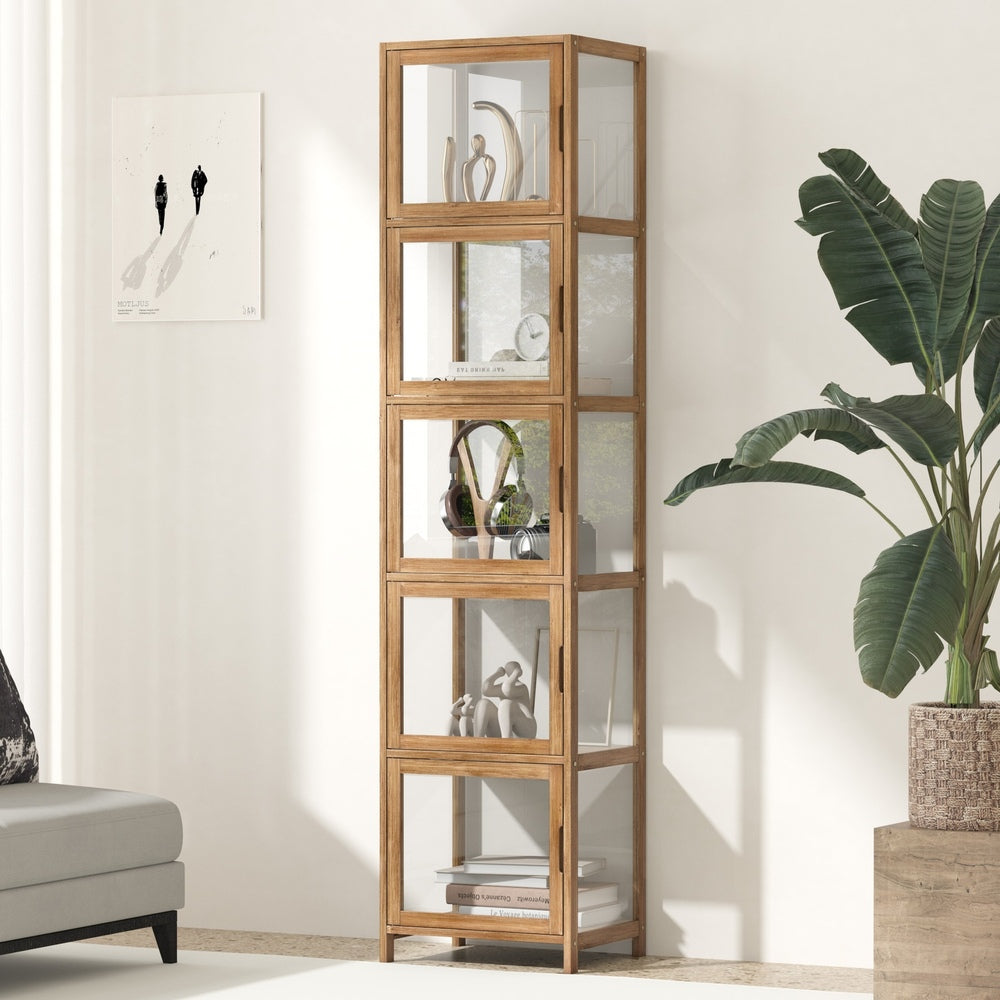 Oikiture Display Cabinet 5-Tier Slim Storage Shelves Brown-Display Shelf-PEROZ Accessories