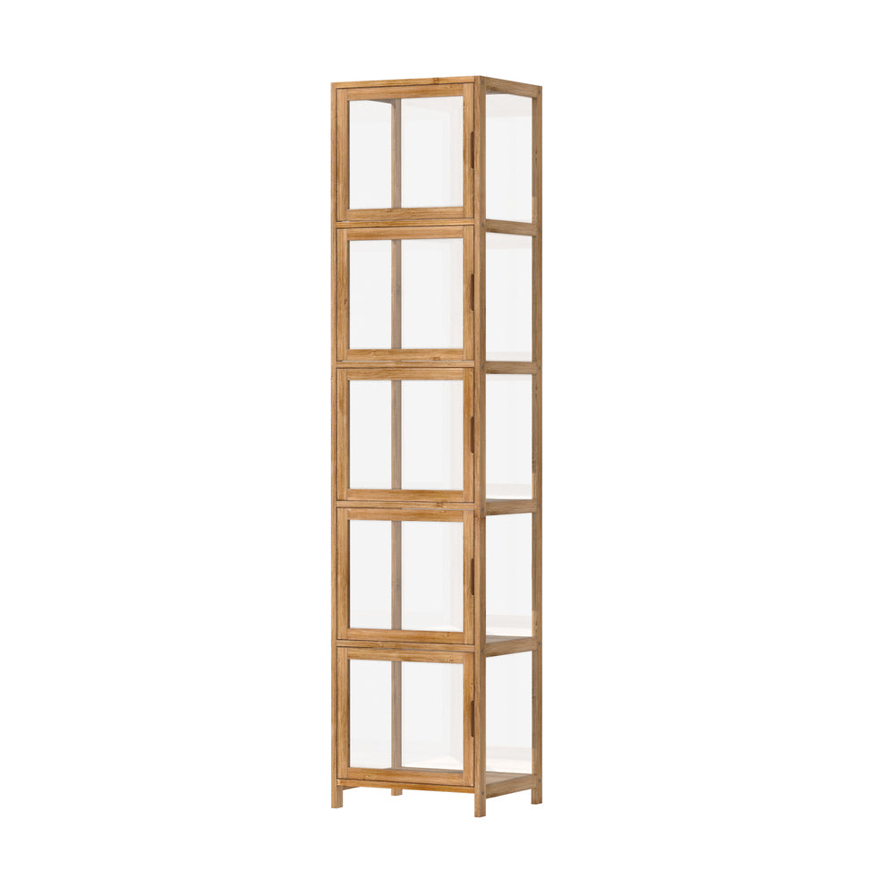 Oikiture Display Cabinet 5-Tier Slim Storage Shelves Brown-Display Shelf-PEROZ Accessories