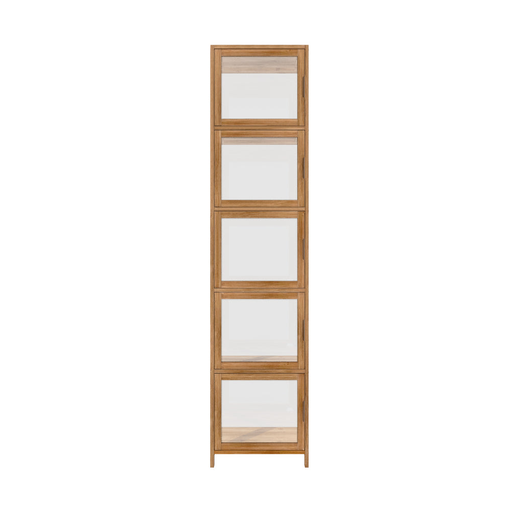 Oikiture Display Cabinet 5-Tier Slim Storage Shelves Brown-Display Shelf-PEROZ Accessories