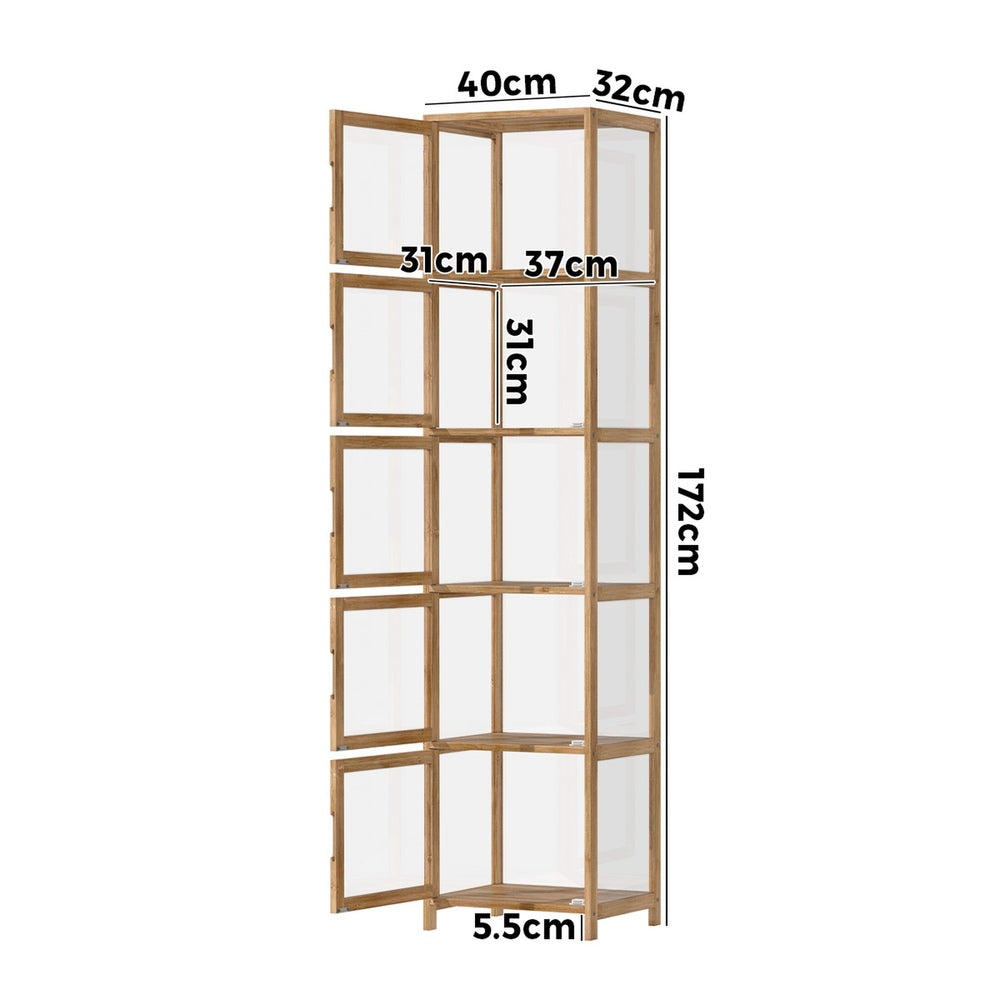 Oikiture Display Cabinet 5-Tier Slim Storage Shelves Brown-Display Shelf-PEROZ Accessories