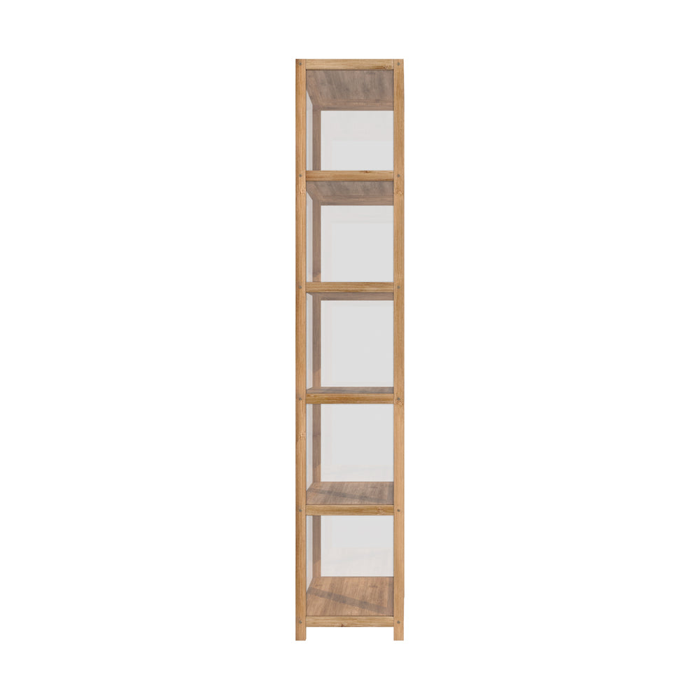 Oikiture Display Cabinet 5-Tier Slim Storage Shelves Brown-Display Shelf-PEROZ Accessories