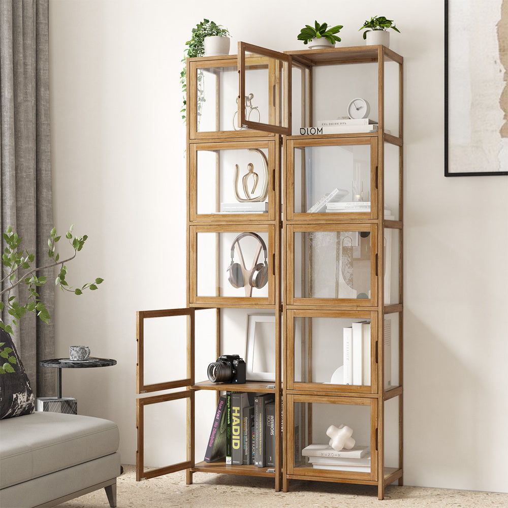 Oikiture Display Cabinet 5-Tier Slim Storage Shelves Brown-Display Shelf-PEROZ Accessories