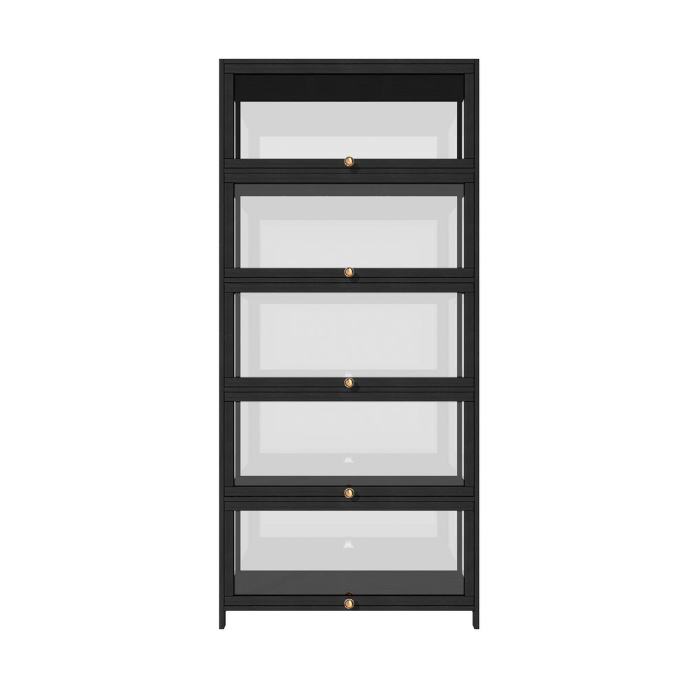 Oikiture Display Cabinet 5 Tiers Clear Door Black-Storage Cabinets-PEROZ Accessories