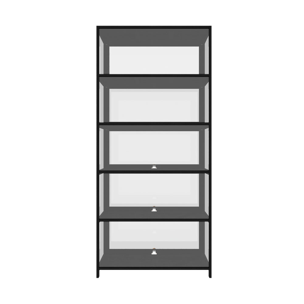 Oikiture Display Cabinet 5 Tiers Clear Door Black-Storage Cabinets-PEROZ Accessories