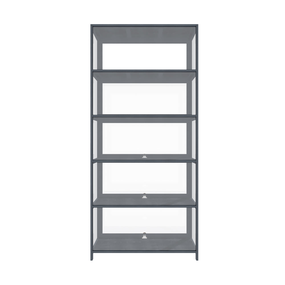 Oikiture Display Cabinet 5 Tiers Clear Door Grey-Storage Cabinets-PEROZ Accessories