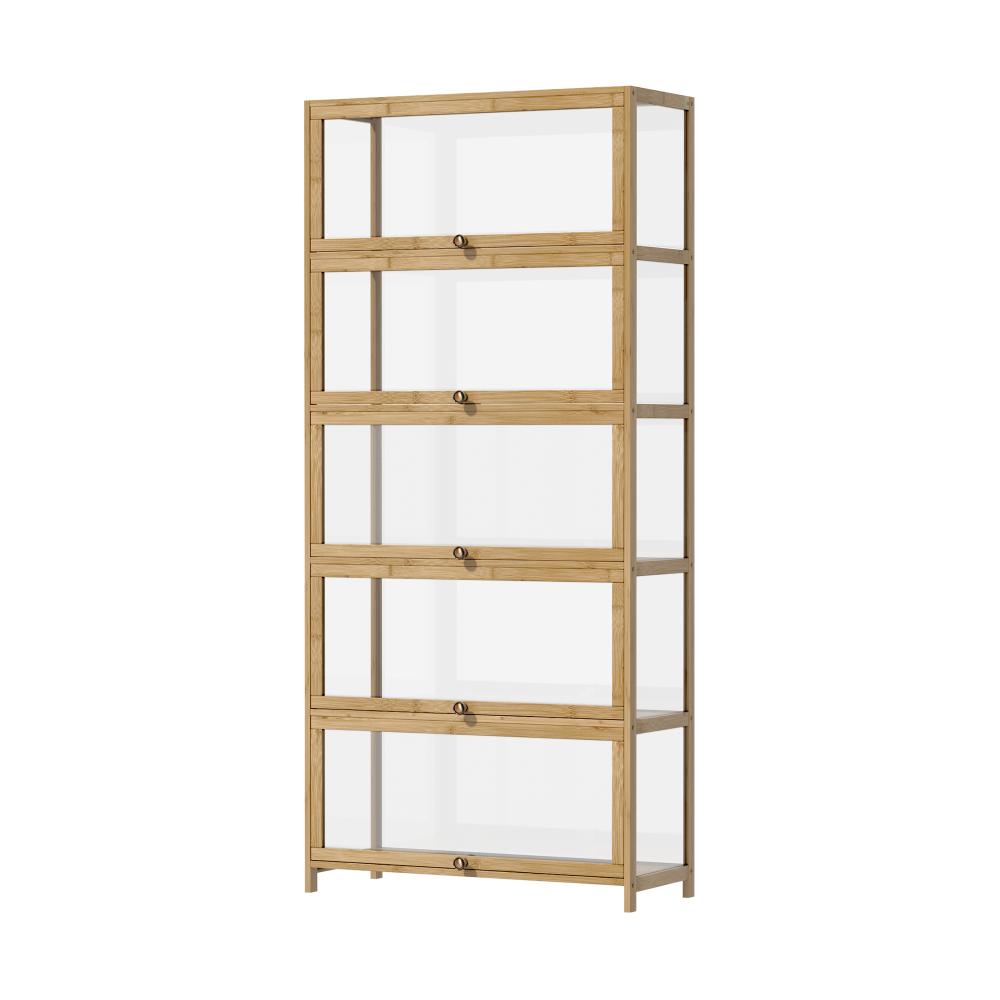 Oikiture Display Cabinet 5-Tier Clear Shelves Oak-Storage Cabinets-PEROZ Accessories