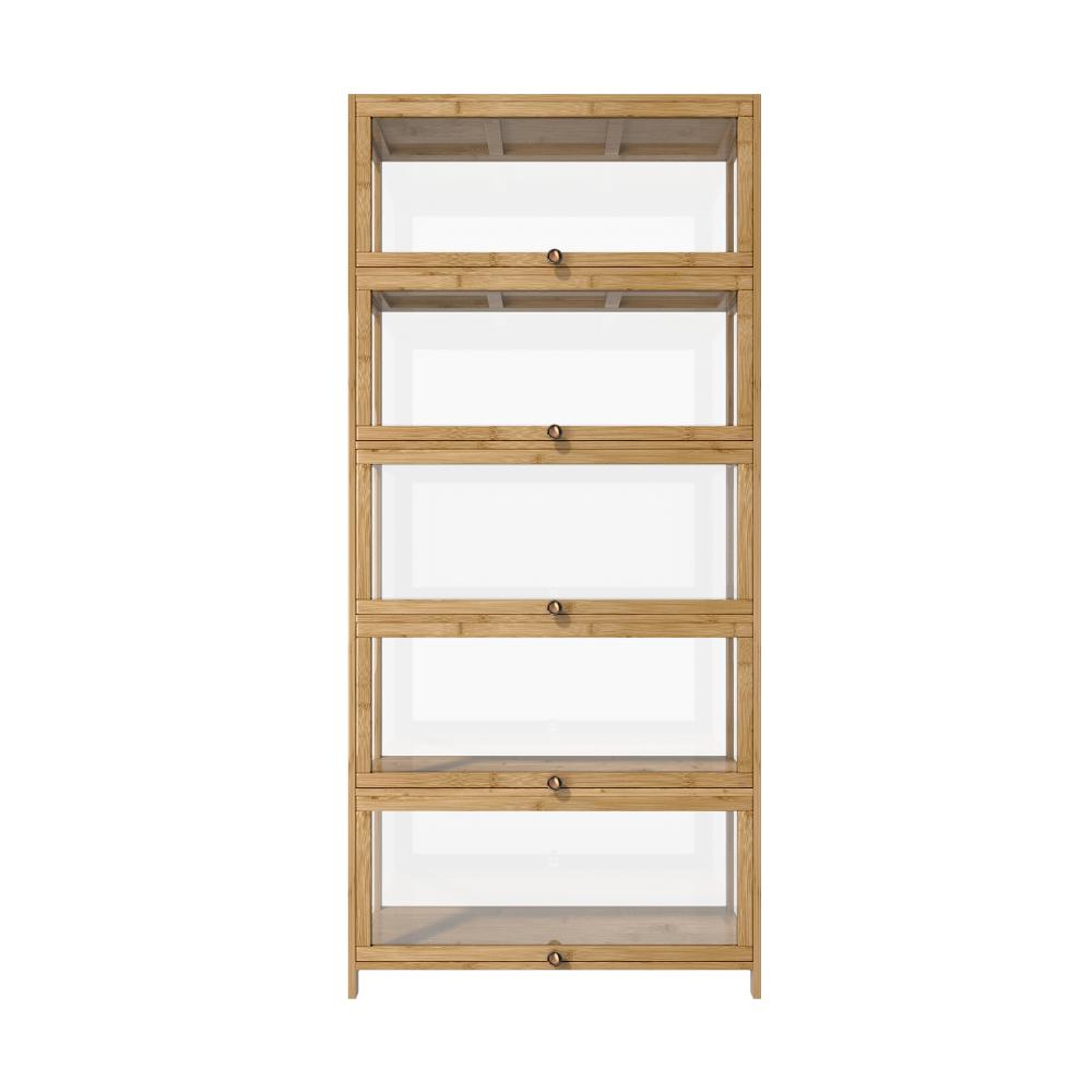 Oikiture Display Cabinet 5-Tier Clear Shelves Oak-Storage Cabinets-PEROZ Accessories