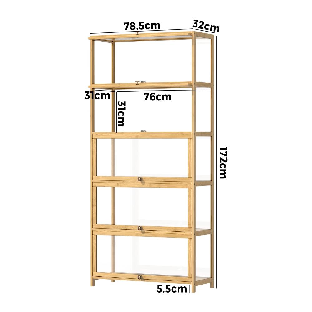Oikiture Display Cabinet 5-Tier Clear Shelves Oak-Storage Cabinets-PEROZ Accessories