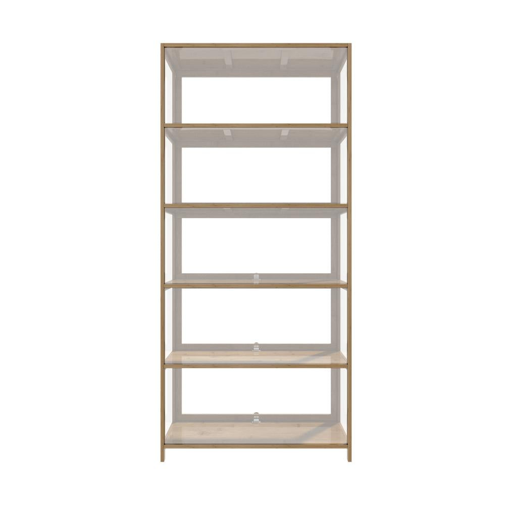 Oikiture Display Cabinet 5-Tier Clear Shelves Oak-Storage Cabinets-PEROZ Accessories