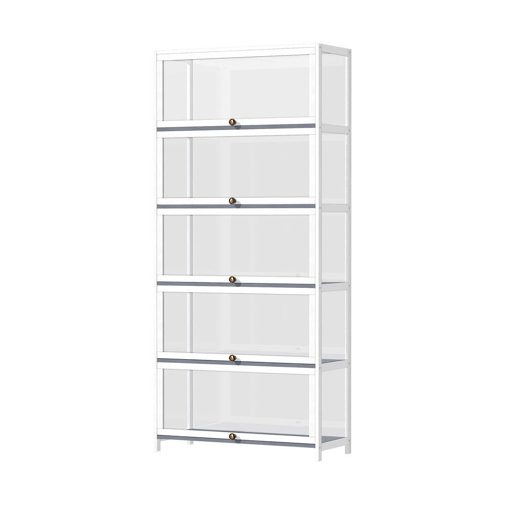 Oikiture Display Cabinet 5 Tiers Clear Door White-Storage Cabinets-PEROZ Accessories