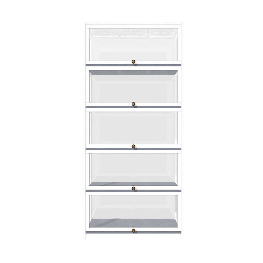 Oikiture Display Cabinet 5 Tiers Clear Door White-Storage Cabinets-PEROZ Accessories