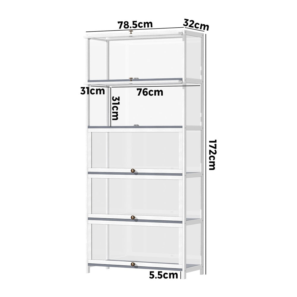 Oikiture Display Cabinet 5 Tiers Clear Door White-Storage Cabinets-PEROZ Accessories