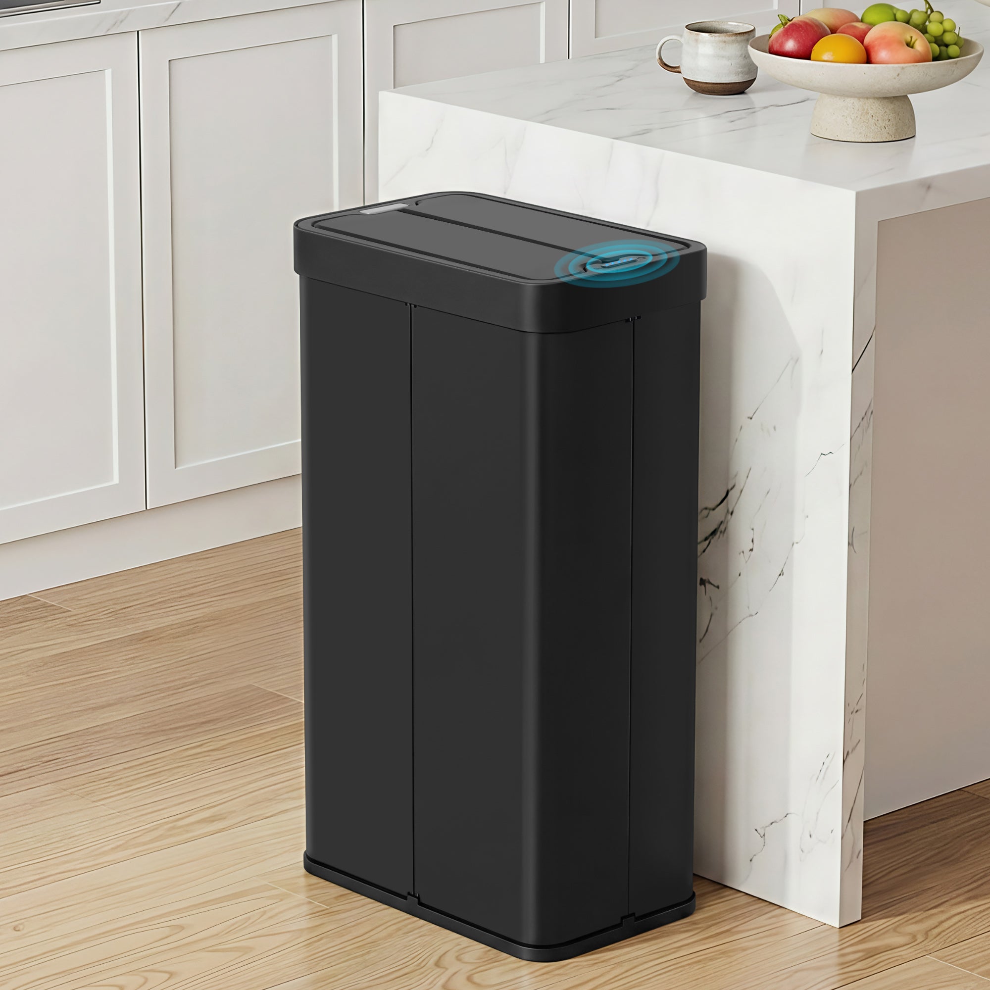Devanti Rubbish Bin 70L Automatic Sensor Kitchen Bin, Slim Smart Garbage Can Touchless Rectangular with Liner Holder, Fully Closed Lid for Bedroom, Bathroom, Living Room, Black-Home & Garden > Kitchen Bins > Automatic Bins-PEROZ Accessories