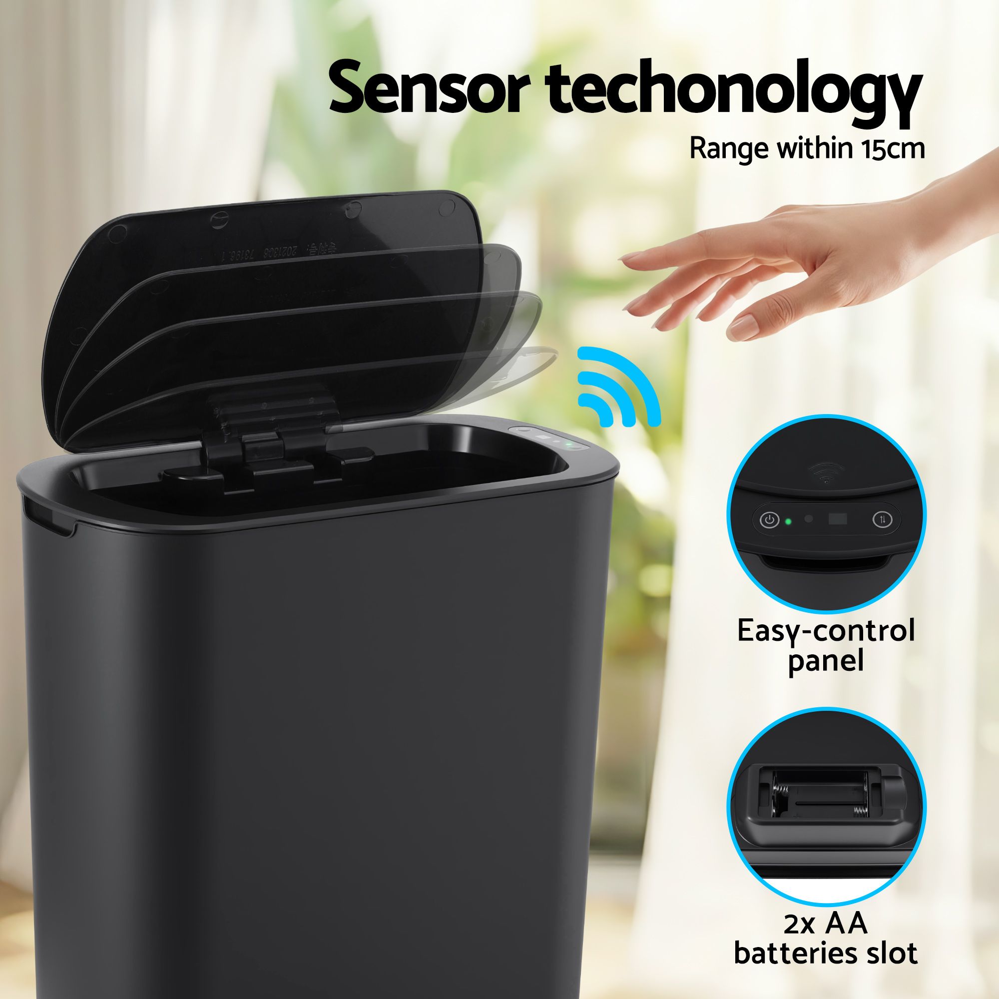 Devanti Automatic Trash Bin with Lid 21L Motion Sensor Kitchen Bin Touchless Garbage Can Modern Black Plastic Slim Rubbish Bin with Liner Holder for Kitchen, Home, Office-Home & Garden > Kitchen Bins > Automatic Bins-PEROZ Accessories
