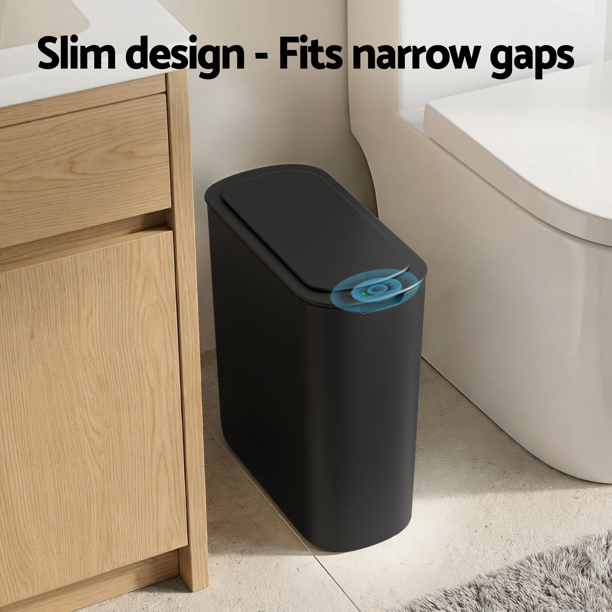 Devanti Automatic Trash Bin with Lid 21L Motion Sensor Kitchen Bin Touchless Garbage Can Modern Black Plastic Slim Rubbish Bin with Liner Holder for Kitchen, Home, Office-Home & Garden > Kitchen Bins > Automatic Bins-PEROZ Accessories