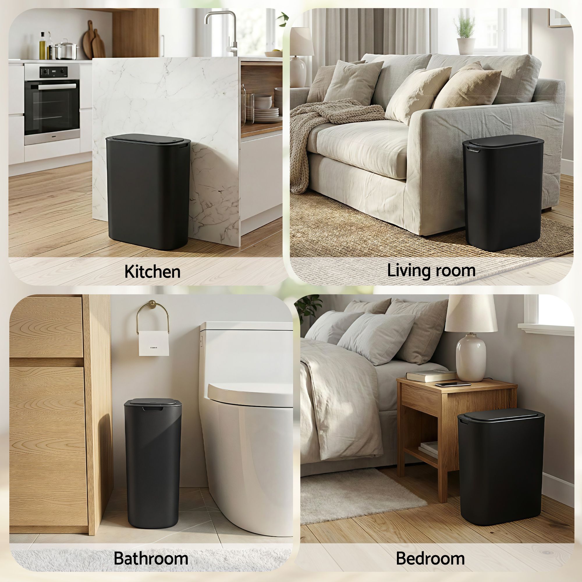 Devanti Automatic Trash Bin with Lid 21L Motion Sensor Kitchen Bin Touchless Garbage Can Modern Black Plastic Slim Rubbish Bin with Liner Holder for Kitchen, Home, Office-Home & Garden > Kitchen Bins > Automatic Bins-PEROZ Accessories