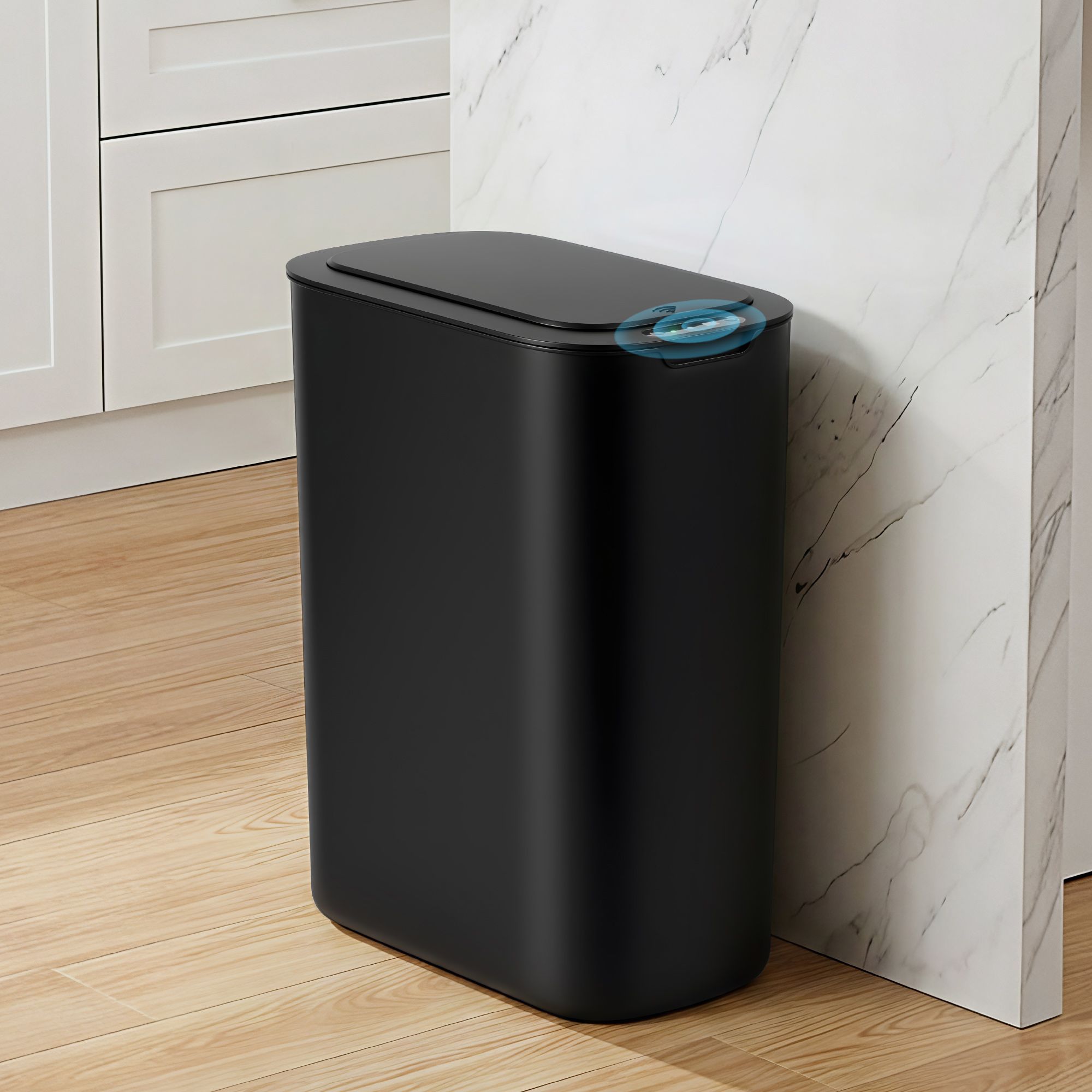 Devanti Automatic Trash Bin with Lid 21L Motion Sensor Kitchen Bin Touchless Garbage Can Modern Black Plastic Slim Rubbish Bin with Liner Holder for Kitchen, Home, Office-Home & Garden > Kitchen Bins > Automatic Bins-PEROZ Accessories