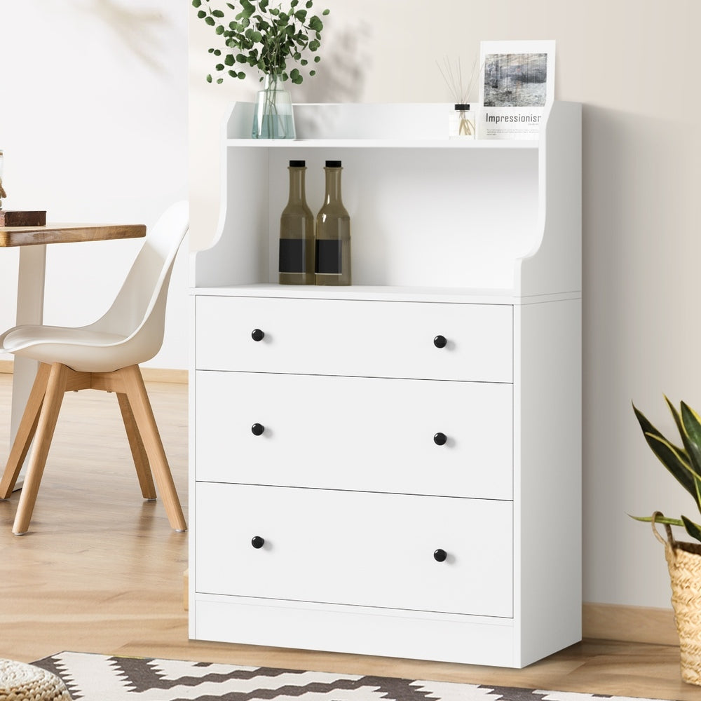 Oikiture Sideboard Buffet Cupboard 3 Chest of Drawers White-Sideboard-PEROZ Accessories