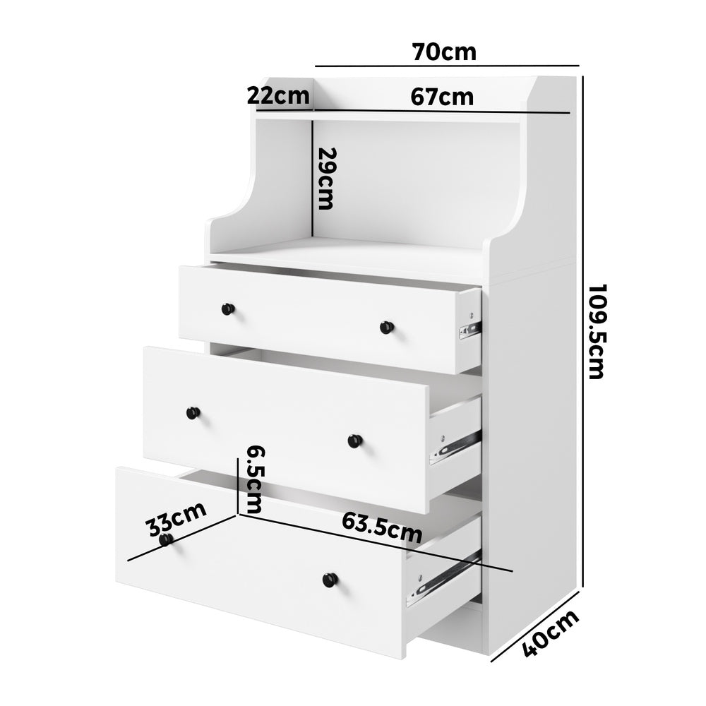 Oikiture Sideboard Buffet Cupboard 3 Chest of Drawers White-Sideboard-PEROZ Accessories