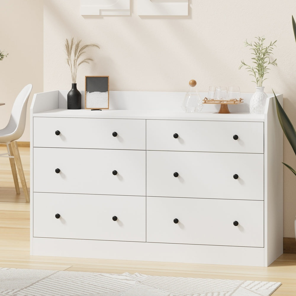 Oikiture Buffet Sideboard Hamptons Style 6 Drawers White-Sideboard-PEROZ Accessories