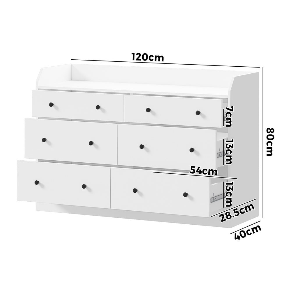 Oikiture Buffet Sideboard Hamptons Style 6 Drawers White-Sideboard-PEROZ Accessories