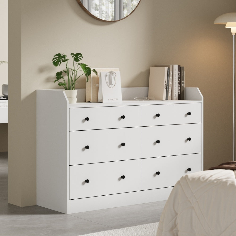 Oikiture Buffet Sideboard Hamptons Style 6 Drawers White-Sideboard-PEROZ Accessories