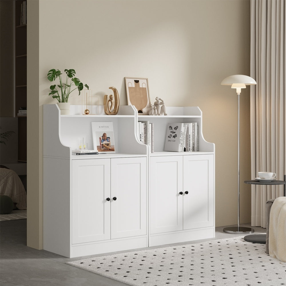 Oikiture Buffet Sideboard Cupboard 2 Doors Hallway Table White-Sideboard-PEROZ Accessories