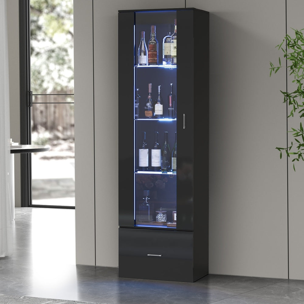 Oikiture Buffet Sideboard LED High Gloss Glass Door Black-Sideboard-PEROZ Accessories