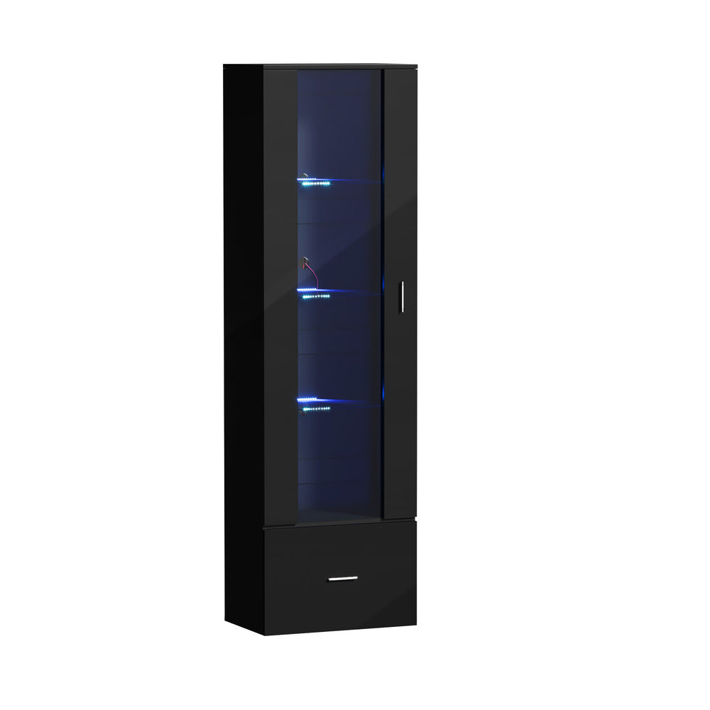 Oikiture Buffet Sideboard LED High Gloss Glass Door Black-Sideboard-PEROZ Accessories