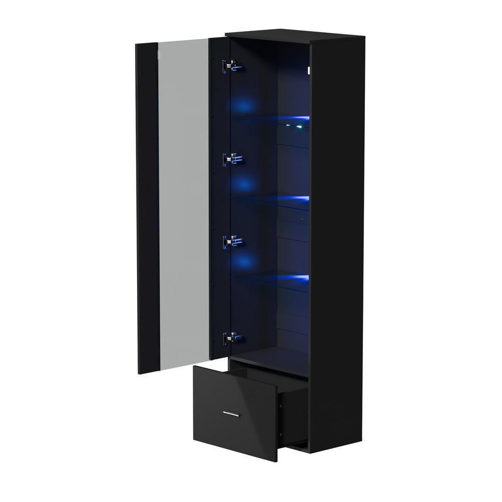 Oikiture Buffet Sideboard LED High Gloss Glass Door Black-Sideboard-PEROZ Accessories