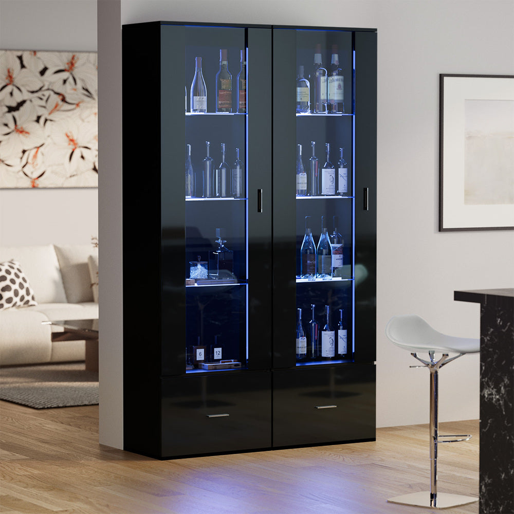Oikiture Buffet Sideboard LED High Gloss Glass Door Black-Sideboard-PEROZ Accessories