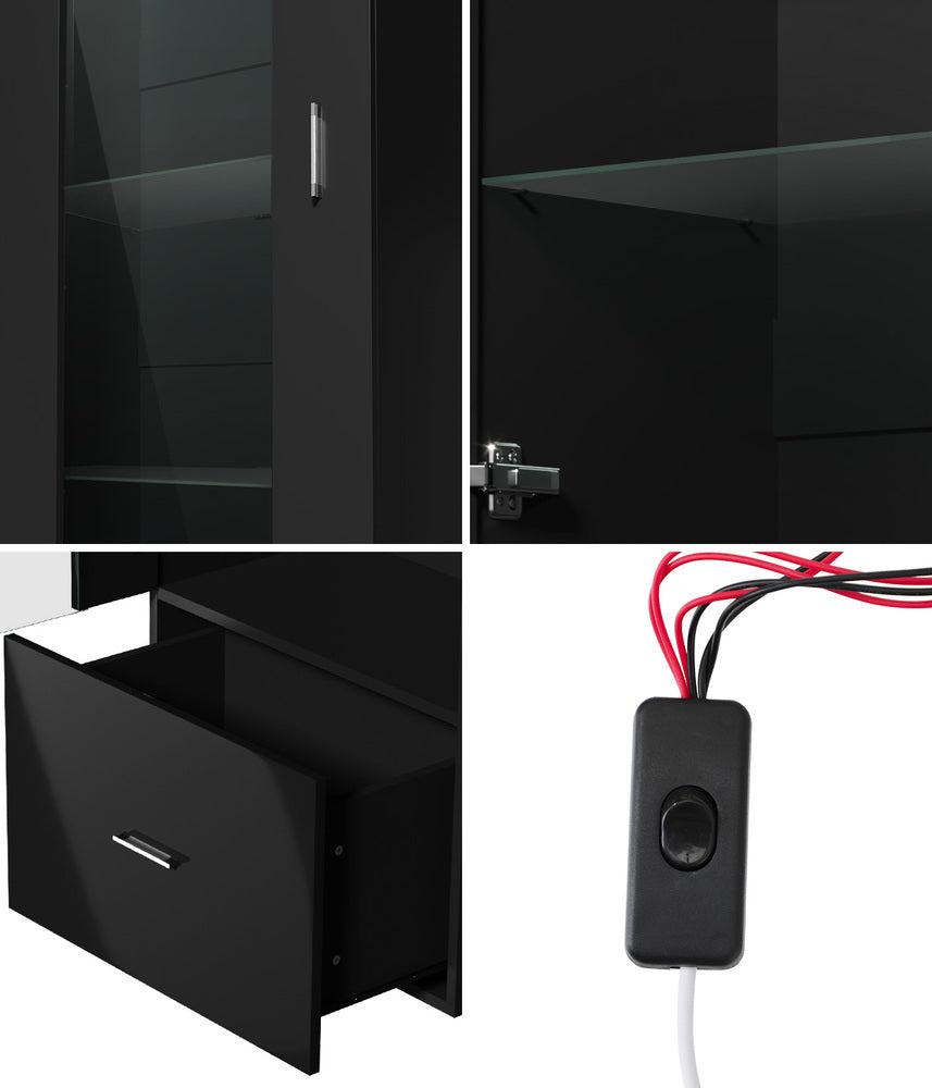 Oikiture Buffet Sideboard LED High Gloss Glass Door Black-Sideboard-PEROZ Accessories