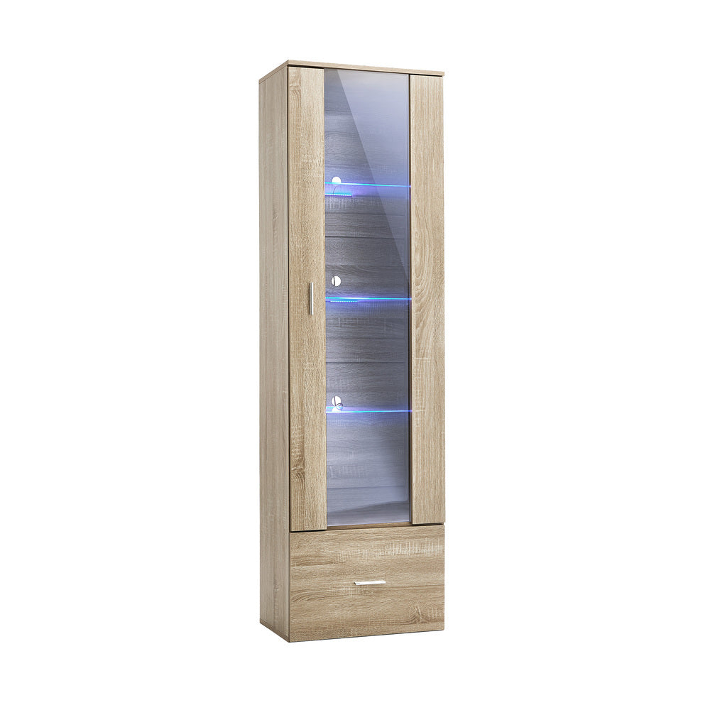Oikiture Display Cabinet Buffet Sideboard LED Light High Gloss Door Natural-Sideboard-PEROZ Accessories