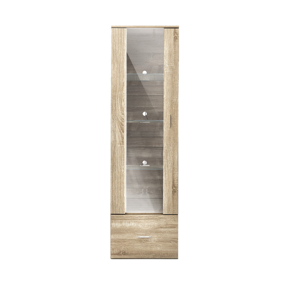 Oikiture Display Cabinet Buffet Sideboard LED Light High Gloss Door Natural-Sideboard-PEROZ Accessories