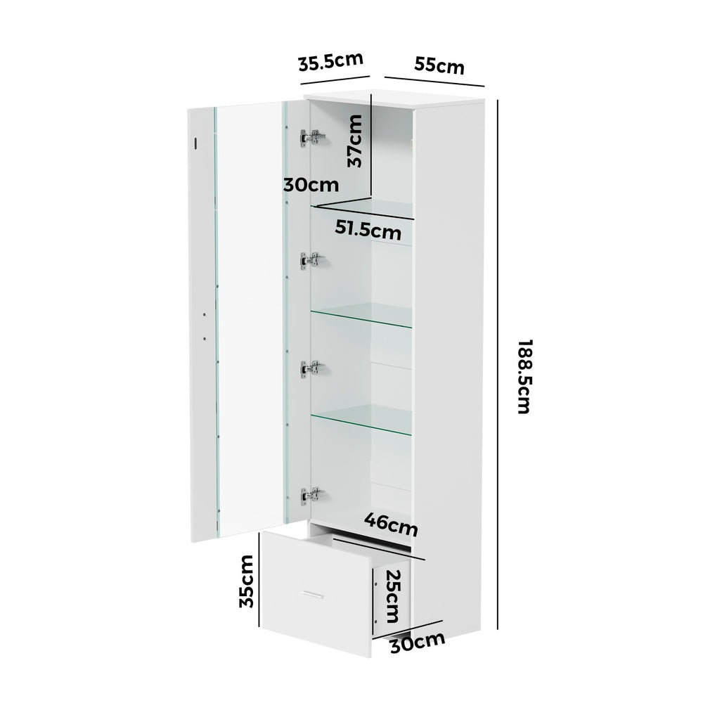 Oikiture Buffet Sideboard LED High Gloss Glass Door White-Sideboard-PEROZ Accessories
