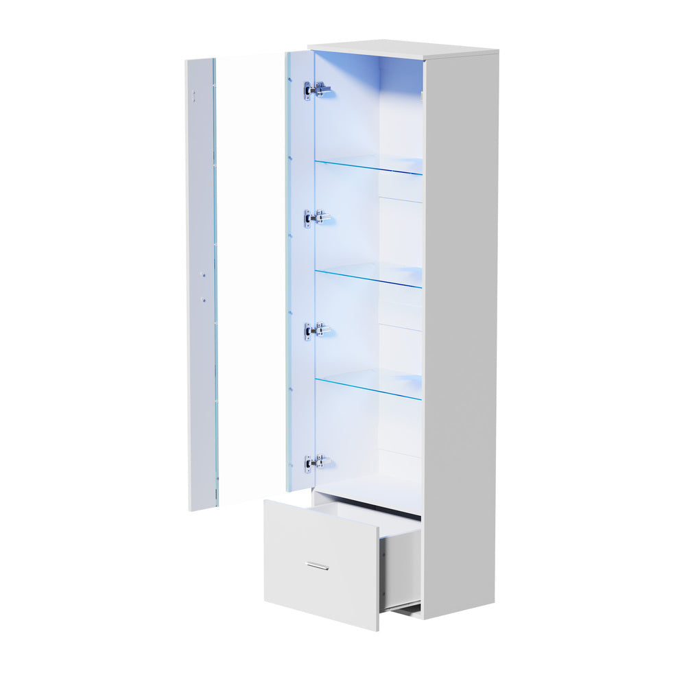 Oikiture Buffet Sideboard LED High Gloss Glass Door White-Sideboard-PEROZ Accessories