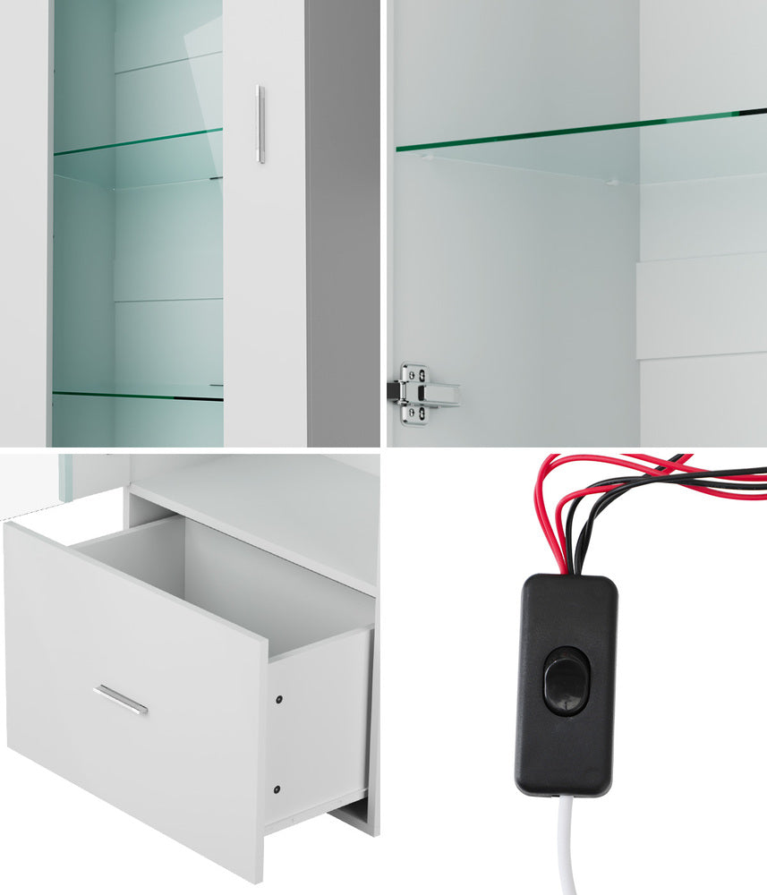 Oikiture Buffet Sideboard LED High Gloss Glass Door White-Sideboard-PEROZ Accessories
