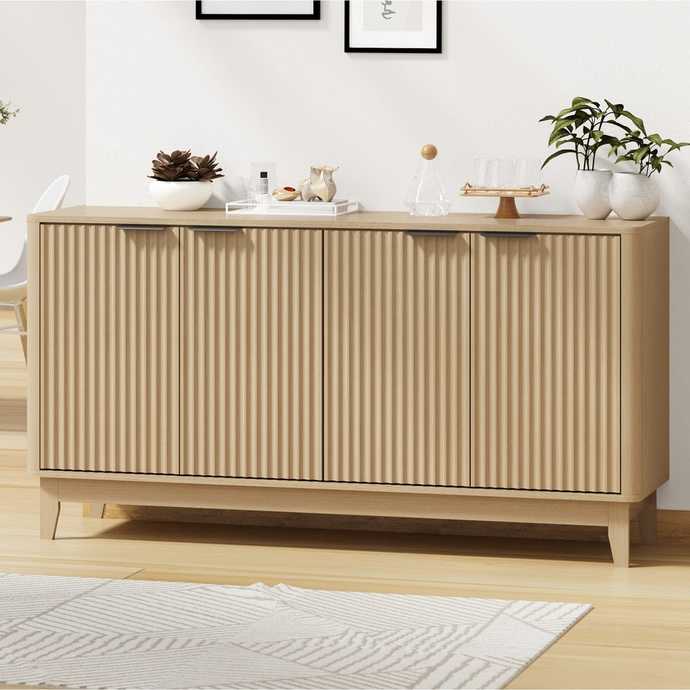 Oikiture Buffet Sideboard Storage Cabinet 4 Doors Cupboard Natural-Sideboard-PEROZ Accessories