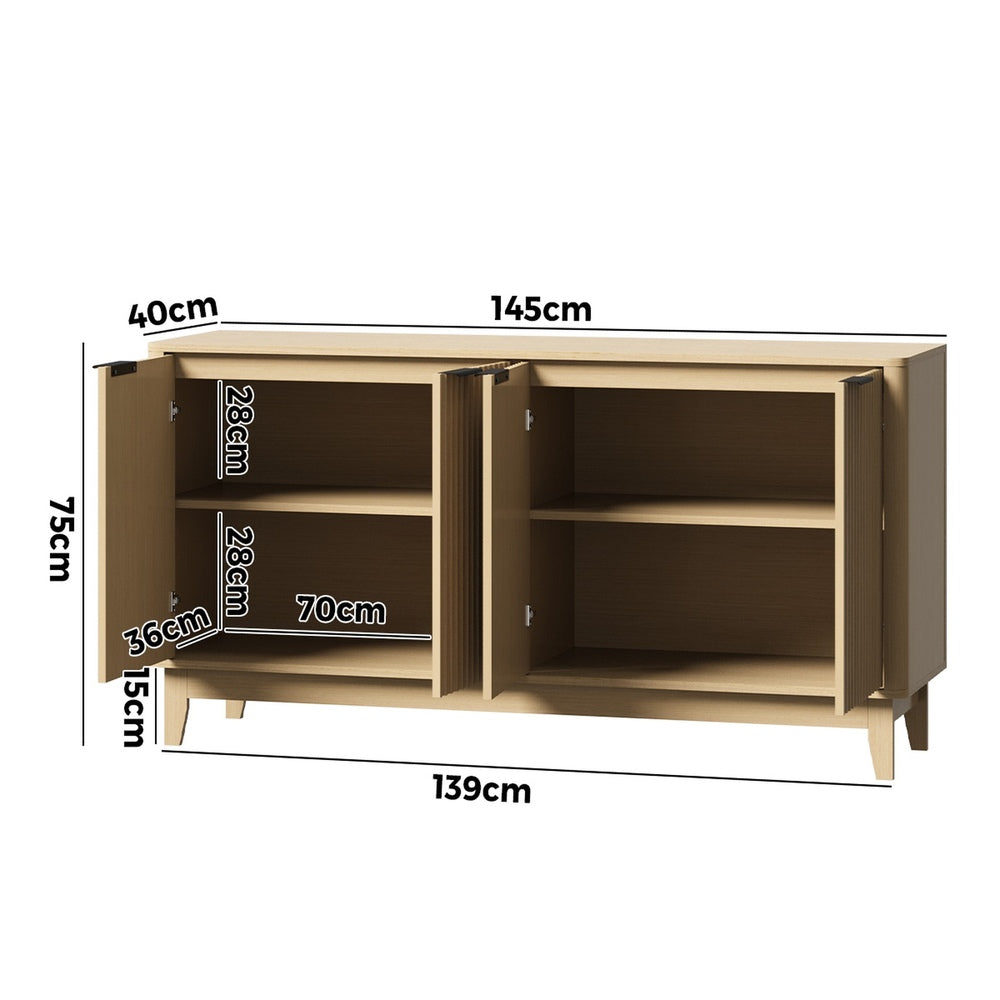 Oikiture Buffet Sideboard Storage Cabinet 4 Doors Cupboard Natural-Sideboard-PEROZ Accessories