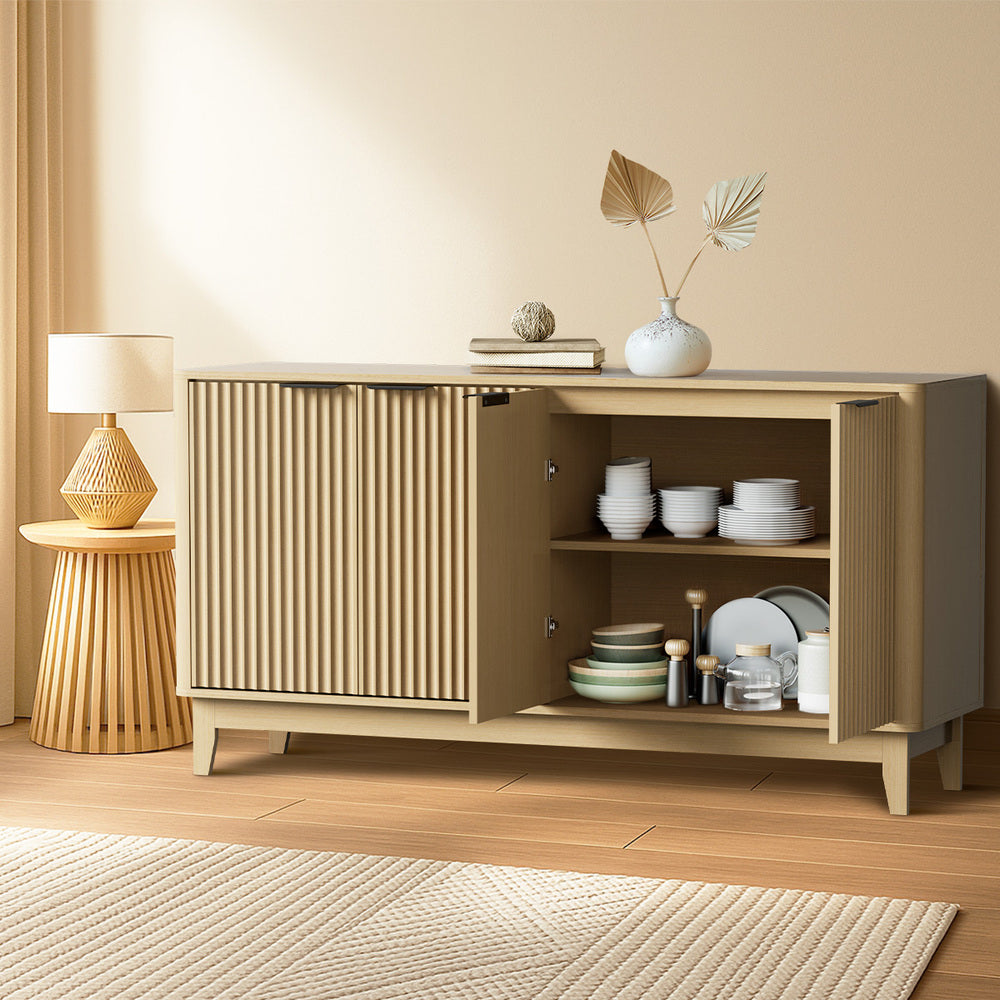Oikiture Buffet Sideboard Storage Cabinet 4 Doors Cupboard Natural-Sideboard-PEROZ Accessories