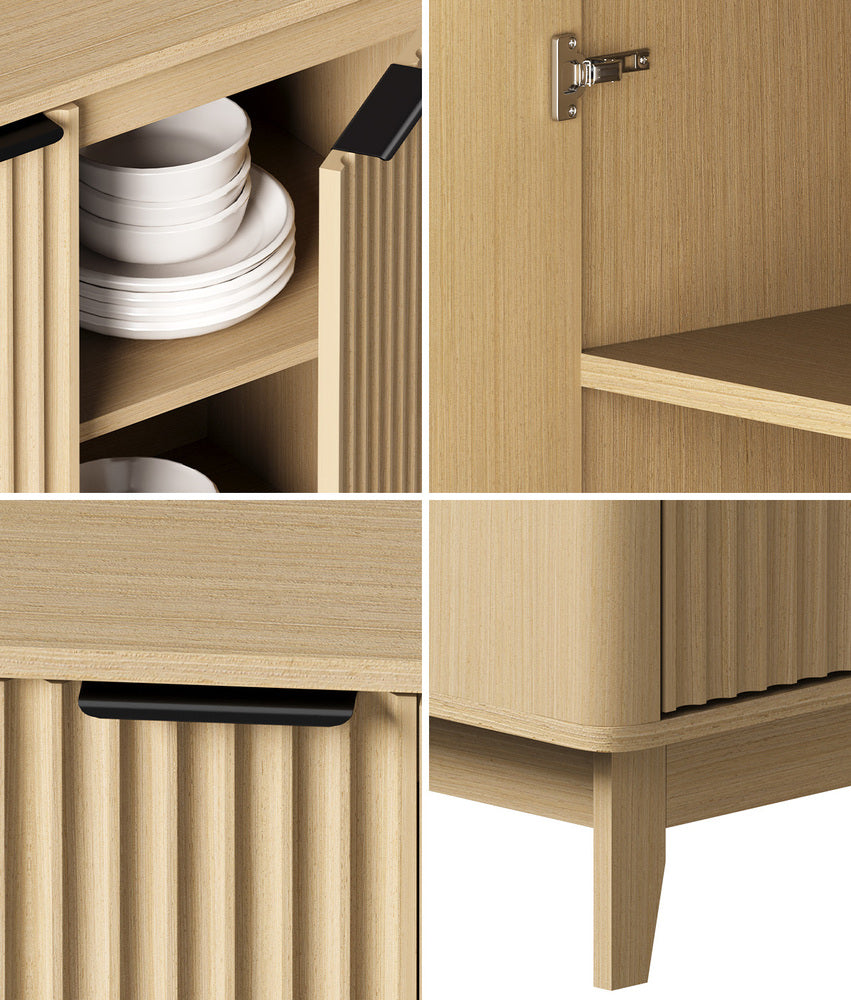 Oikiture Buffet Sideboard Storage Cabinet 4 Doors Cupboard Natural-Sideboard-PEROZ Accessories