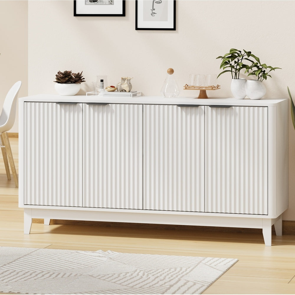 Oikiture Buffet Sideboard Storage Cabinet 4 Doors Cupboard White-Sideboard-PEROZ Accessories