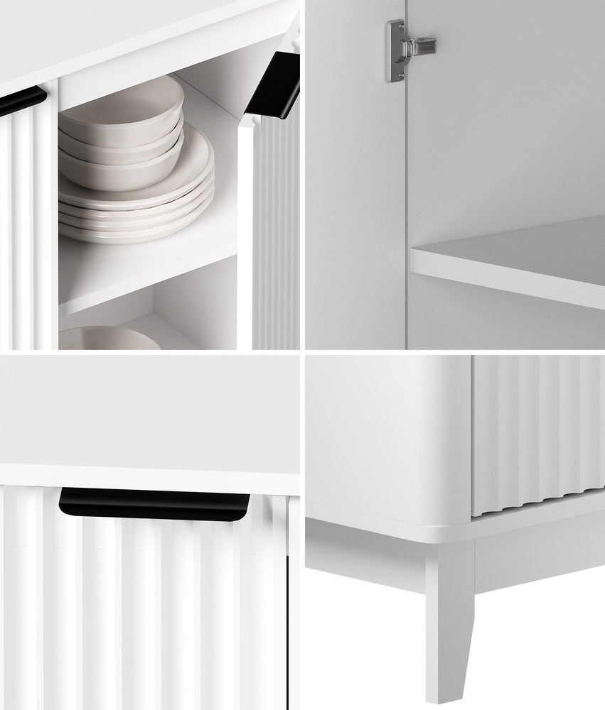 Oikiture Buffet Sideboard Storage Cabinet 4 Doors Cupboard White-Sideboard-PEROZ Accessories