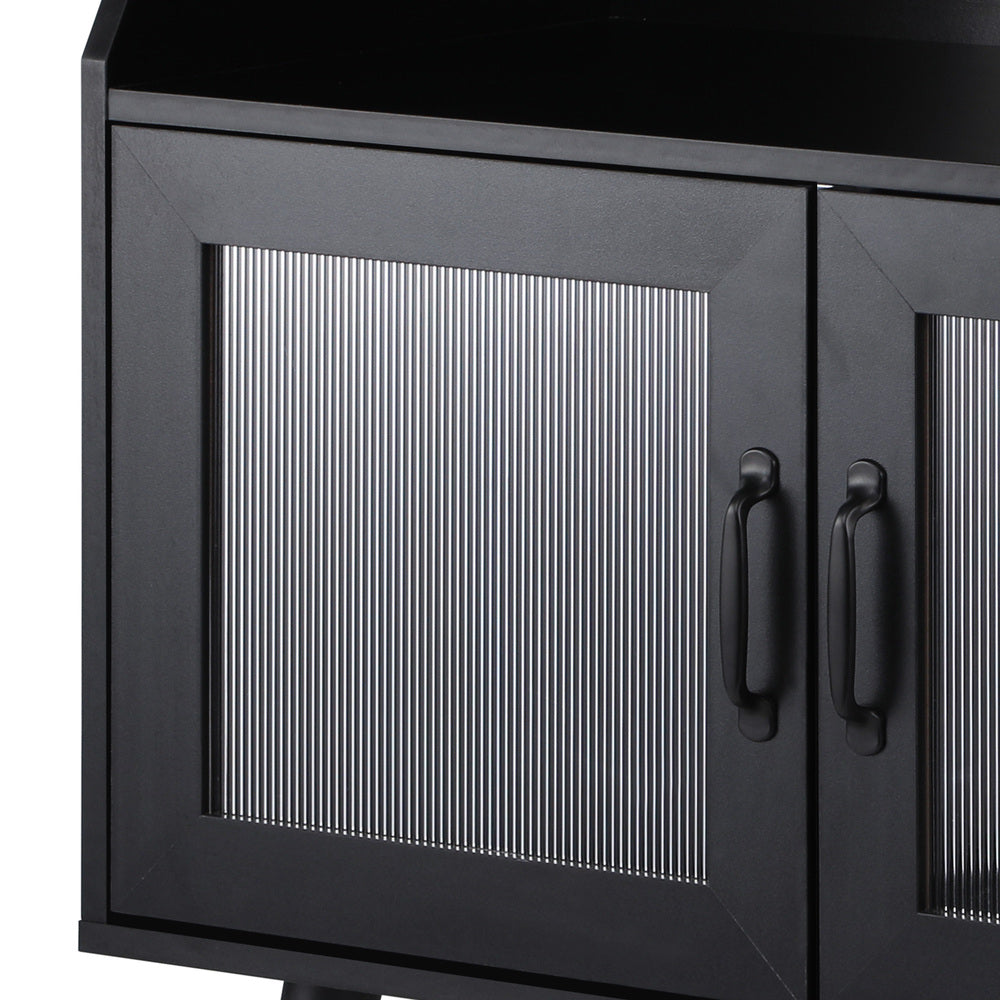 Oikiture Sideboard Buffet Cabinet with Open Shelf, Glass Doors and 2 Tier Storage Cabinet Coffee Bar Table-Sideboards-PEROZ Accessories