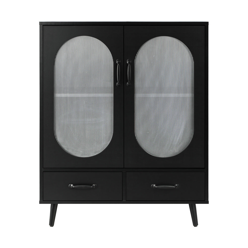Oikiture Sideboard Buffet Cabinet with Pull Up Drawers, Glass Doors and 2 Tier Storage Cabinet Coffee Bar Table-Sideboards-PEROZ Accessories