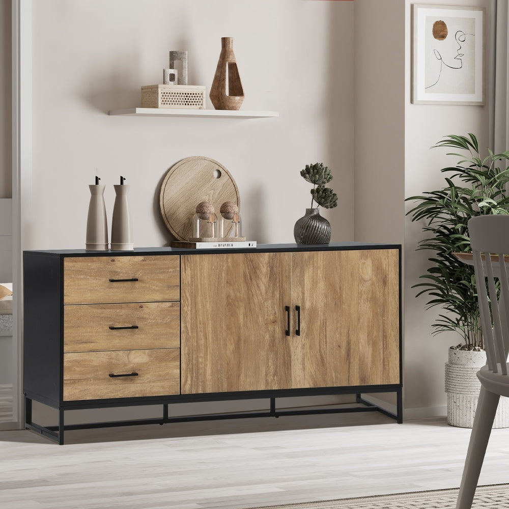 Oikiture Buffet Sideboard Cupboard Cabinet 3 Drawers 2 Door-Sideboard-PEROZ Accessories
