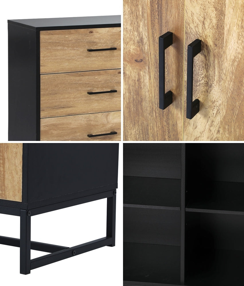 Oikiture Buffet Sideboard Cupboard Cabinet 3 Drawers 2 Door-Sideboard-PEROZ Accessories