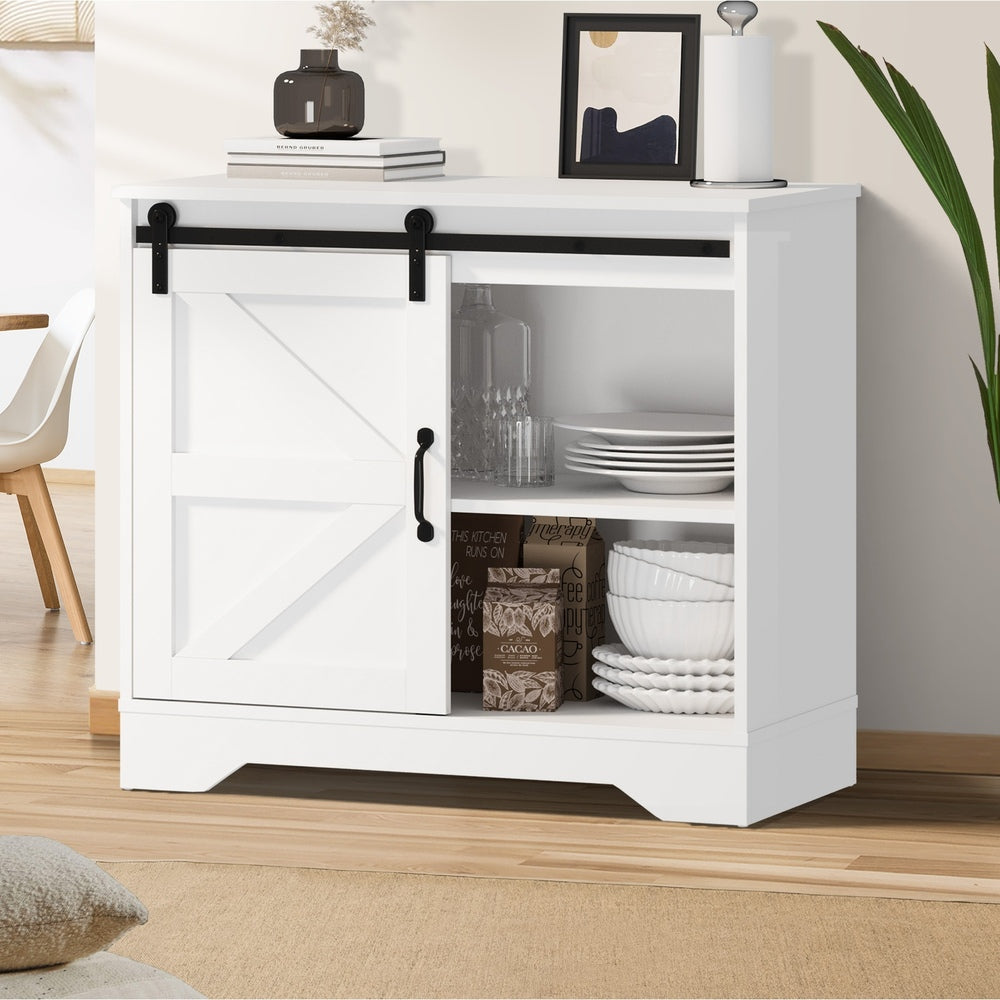 Oikiture Buffet Sideboard Cabinet Pantry Storage Cupboard Sliding Door White-Sideboard-PEROZ Accessories